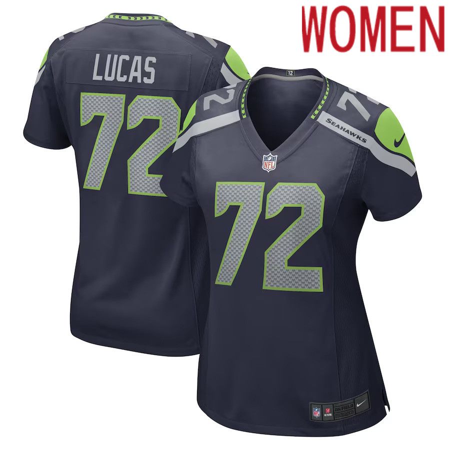 Women Seattle Seahawks 72 Abraham Lucas Nike College Navy Game Player NFL Jersey